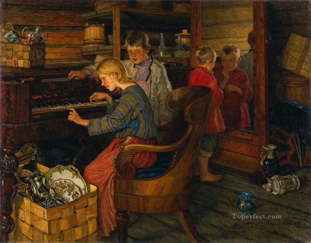 CHILDREN BY THE PIANO Nikolay Bogdanov Belsky Oil Paintings